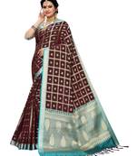 Brown woven banarasi silk saree with blouse