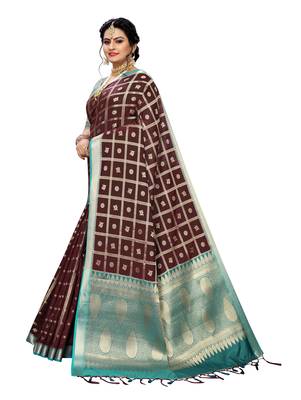 Brown woven banarasi silk saree with blouse 2