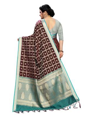 Brown woven banarasi silk saree with blouse 3