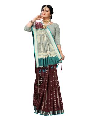 Brown woven banarasi silk saree with blouse 4