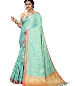 Light blue woven banarasi silk saree with blouse