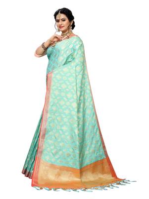 Light blue woven banarasi silk saree with blouse 2