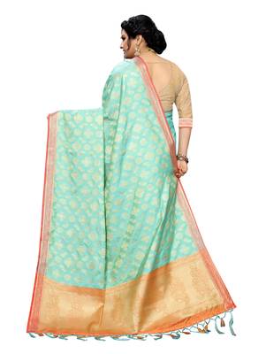 Light blue woven banarasi silk saree with blouse 3