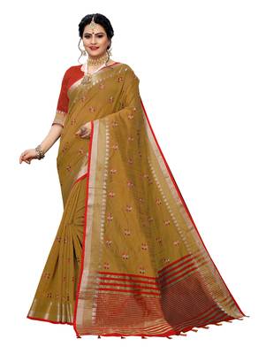 Brown embroidered banarasi silk saree with blouse 1