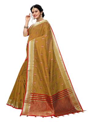 Brown embroidered banarasi silk saree with blouse 2