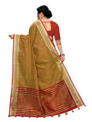 Brown embroidered banarasi silk saree with blouse 3