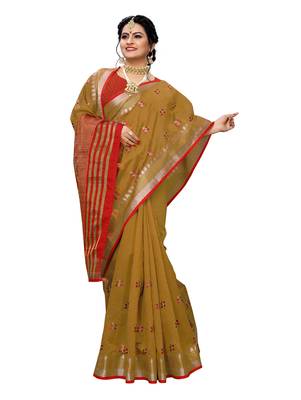 Brown embroidered banarasi silk saree with blouse 4
