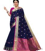 Dark blue embroidered banarasi silk saree with blouse