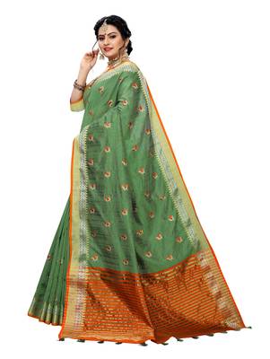 Green embroidered banarasi silk saree with blouse 2
