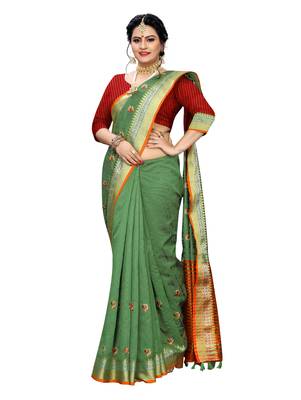 Green embroidered banarasi silk saree with blouse 4