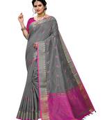 Grey embroidered banarasi silk saree with blouse