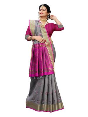 Grey embroidered banarasi silk saree with blouse 4