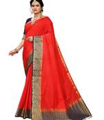 Red woven banarasi silk saree with blouse
