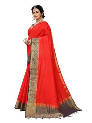 Red woven banarasi silk saree with blouse 2