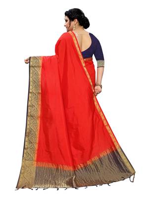 Red woven banarasi silk saree with blouse 3