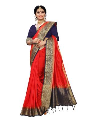 Red woven banarasi silk saree with blouse 4
