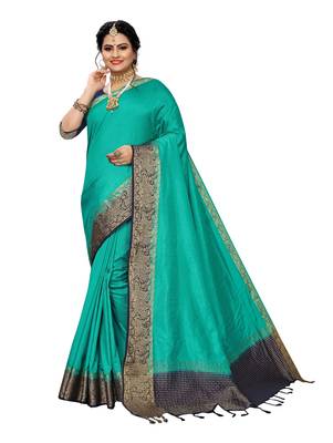 Green woven banarasi silk saree with blouse 1