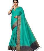 Green woven banarasi silk saree with blouse