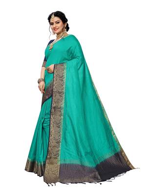 Green woven banarasi silk saree with blouse 2