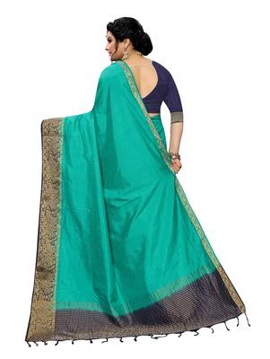 Green woven banarasi silk saree with blouse 3