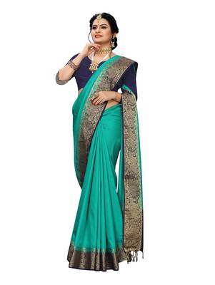 Green woven banarasi silk saree with blouse 4