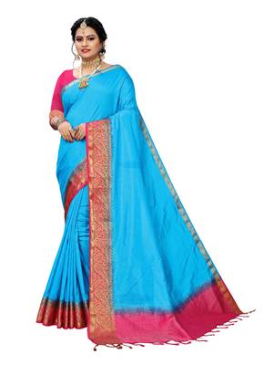 Blue woven banarasi silk saree with blouse 1