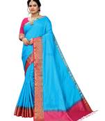 Blue woven banarasi silk saree with blouse