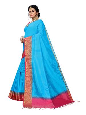 Blue woven banarasi silk saree with blouse 2
