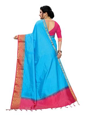 Blue woven banarasi silk saree with blouse 3