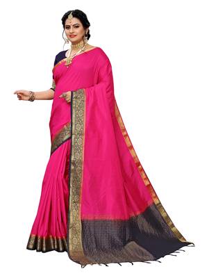 Pink woven banarasi silk saree with blouse 1