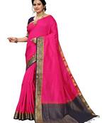 Pink woven banarasi silk saree with blouse