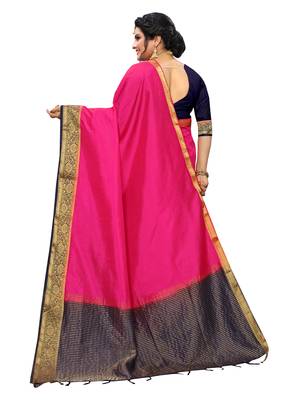 Pink woven banarasi silk saree with blouse 3