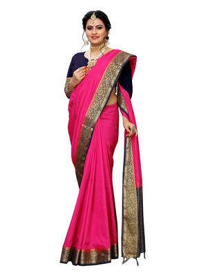 Pink woven banarasi silk saree with blouse 4
