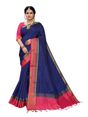 Dark blue woven banarasi silk saree with blouse 1