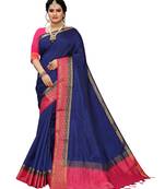 Dark blue woven banarasi silk saree with blouse