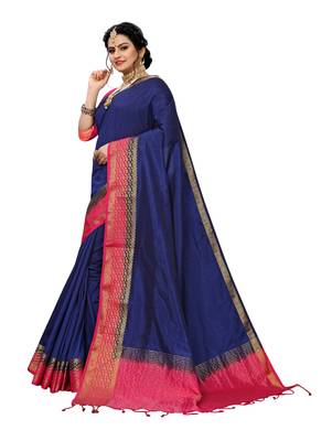 Dark blue woven banarasi silk saree with blouse 2