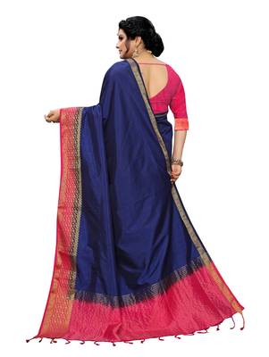 Dark blue woven banarasi silk saree with blouse 3