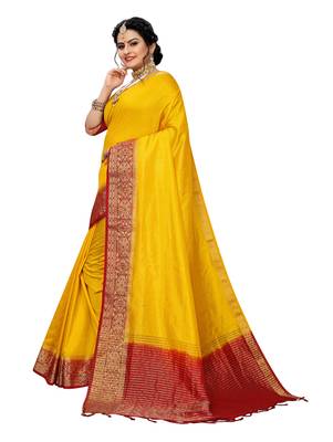 Yellow woven banarasi silk saree with blouse 2
