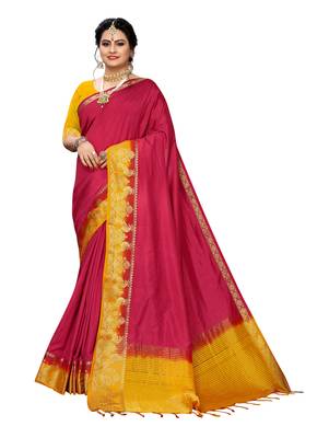 Pink woven banarasi silk saree with blouse 1