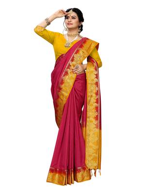Pink woven banarasi silk saree with blouse 4