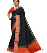 Black woven banarasi silk saree with blouse