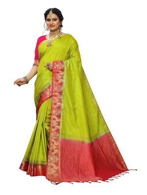 Light green woven banarasi silk saree with blouse 1