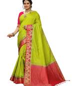 Light green woven banarasi silk saree with blouse