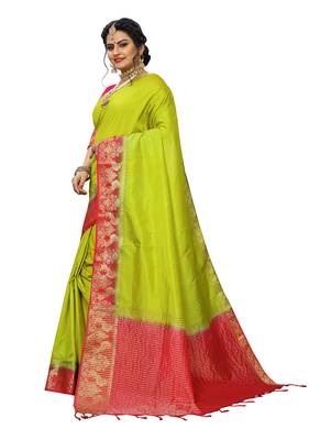 Light green woven banarasi silk saree with blouse 2