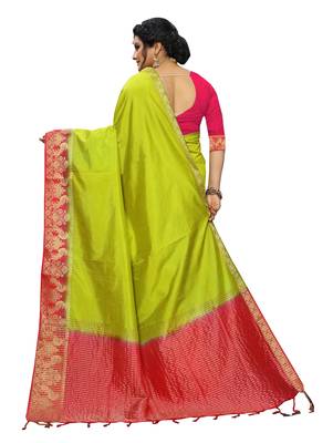 Light green woven banarasi silk saree with blouse 3