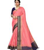 Peach woven banarasi silk saree with blouse