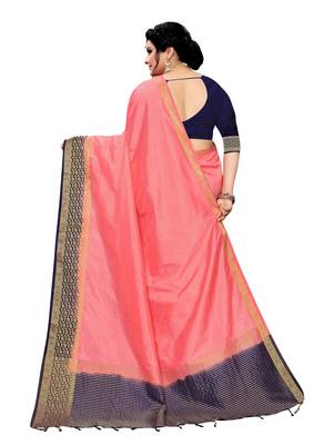 Peach woven banarasi silk saree with blouse 3