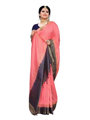 Peach woven banarasi silk saree with blouse 4