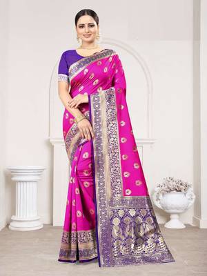 Rani woven Banarasi silk saree with Blouse 1