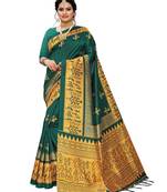 Green printed art silk saree with blouse